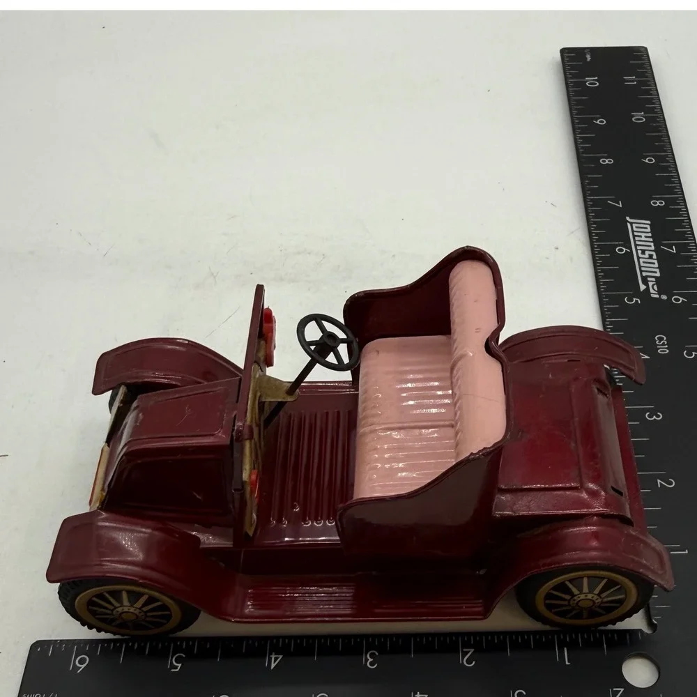 Vintage Made in Japan Tin Toy Car Maroon Roadster CZ-345 Antique Style Pink Seat